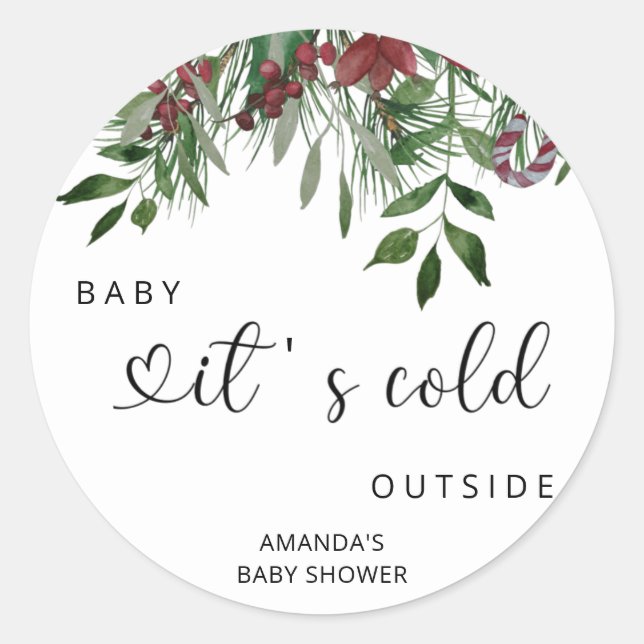 Sticker Rond Baby shower de Noël à feuillage persistant (Devant)