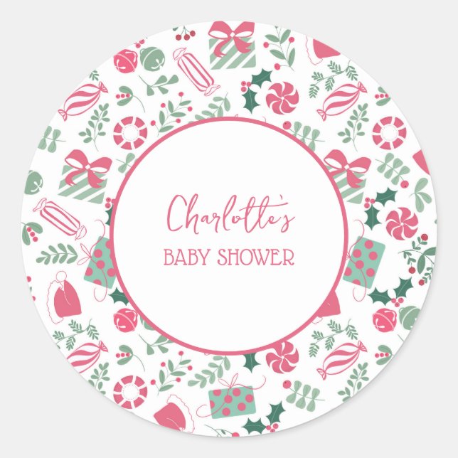 Sticker Rond Baby shower de Noël festif (Devant)