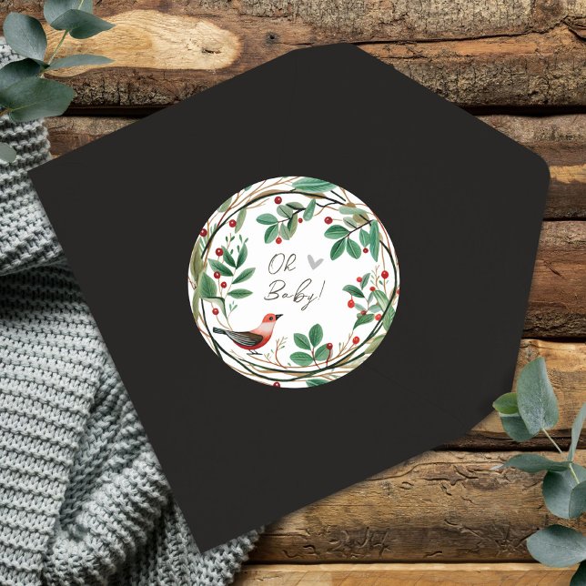 Sticker Rond Baby shower de Noël Wreath Berry (Créateur téléchargé)