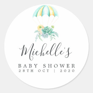 Sticker Rond Baby shower de parachute de bouquet floral