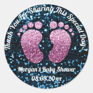 Sticker Rond Baby shower de Parties scintillant bleu Favoriser 