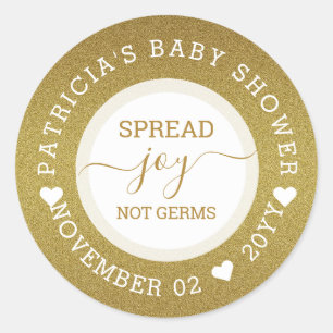 Sticker Rond Baby shower de Parties scintillant en or Joy Hand 