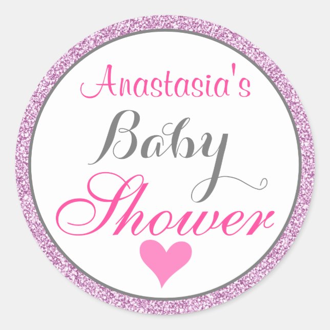 Sticker Rond Baby shower de Parties scintillant violet Fille et (Devant)