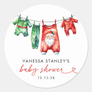 Sticker Rond Baby shower de Père Noël Red Holly