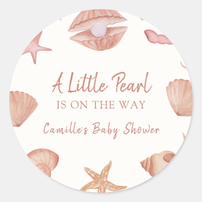 Sticker Rond Baby shower de perles Neutral Summer Ocean Seashel (Devant)