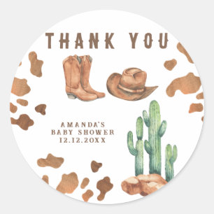 Sticker Rond Baby shower de petit cow-boy Merci