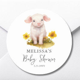 Sticker Rond Baby shower de Piglet de ferme mignonne Favoriser 