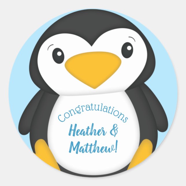 Sticker Rond Baby shower de pingouin bleu (Devant)