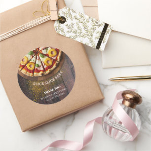 Sticker Rond Baby shower de pizza en tranches rustiques