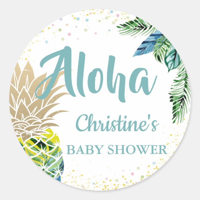 Sticker Rond Baby shower de plage d'ananas tropical (Devant)