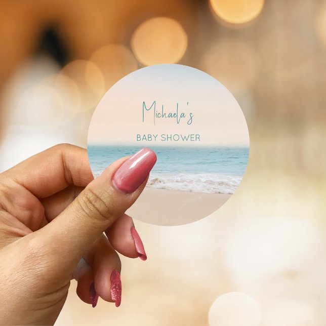 Sticker Rond Baby shower de plage personnalisé neutre pour les  (Créateur téléchargé)