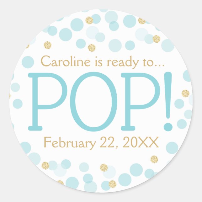 Sticker rond Baby shower de points d'or bleu (Devant)