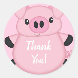 Sticker Rond Baby shower de porc rose