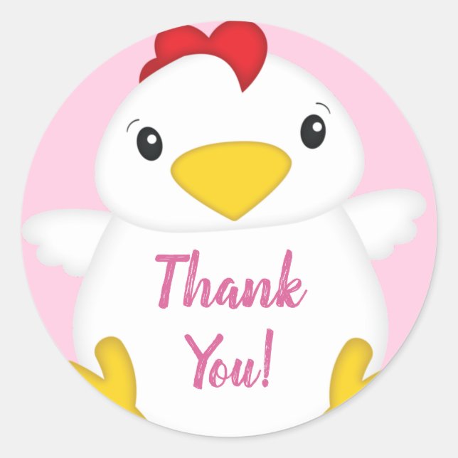 Sticker Rond Baby shower de poulet ferme rose (Devant)