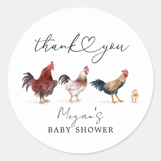 Sticker Rond Baby shower de poulet rustique Favoriser (Devant)
