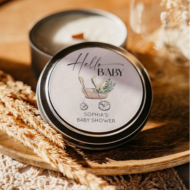 Sticker Rond Baby shower de poussette de bébé de Boho neutre po (favor sticker)