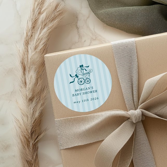 Sticker Rond Baby shower de poussette de bébé mignonne Preppy (Créateur téléchargé)