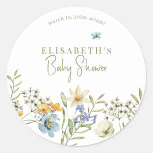 Sticker Rond Baby shower de printemps fleur sauvage Boho person
