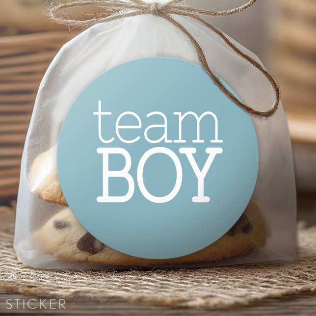 Sticker Rond Baby shower de révélation de genre - Team Blue Boy (Custom Sticker for Party Favors and Envelopes)