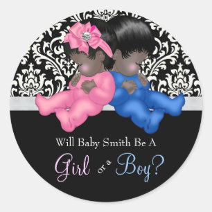 Sticker Rond Baby Shower de Révélation de Sexe Ethnique