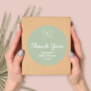 Sticker Rond Baby shower de ruban vert Sage personnalisé Favori