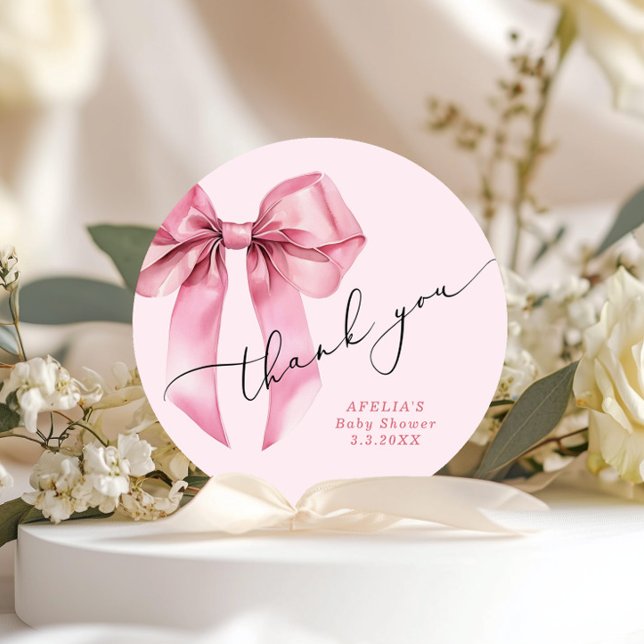 Sticker Rond Baby shower de script Bow rose Merci (Créateur téléchargé)