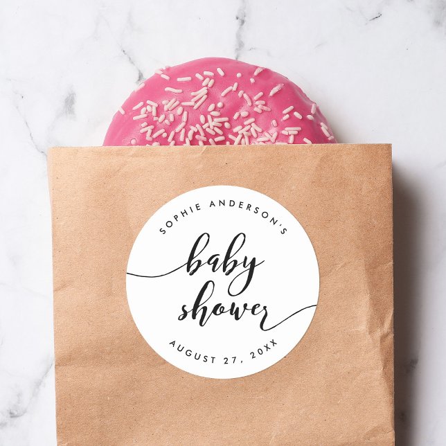 Sticker Rond Baby shower de script de relaxation noir et blanc (Créateur téléchargé)