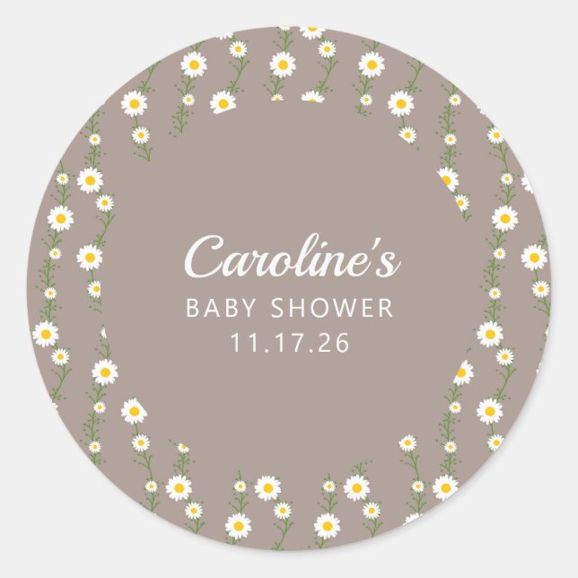 Sticker Rond Baby shower de script personnalisé Boho Daisy Chai (Devant)