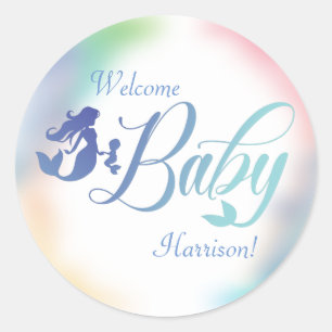 Sticker Rond Baby shower de sirène sous le pastel marin