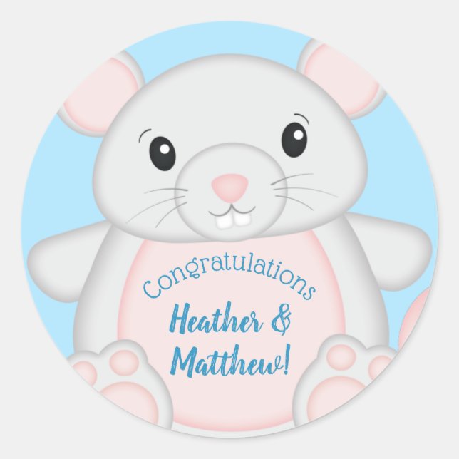 Sticker Rond Baby shower de souris bleu (Devant)