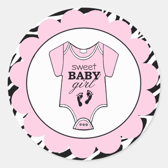 Sticker Rond Baby shower de tenue pour bébé rose Zebra (Devant)