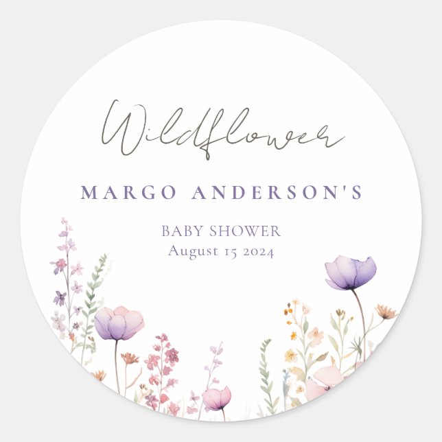 Sticker Rond Baby shower de terrain Fleur sauvage de prairie (Devant)