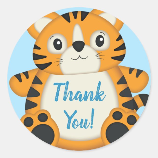 Sticker Rond Baby shower de tigre bleu (Devant)