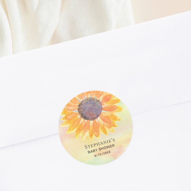 Sticker Rond Baby shower de tournesol aquarelle (Créateur téléchargé)