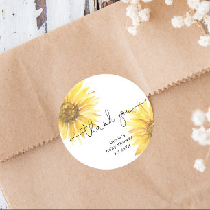 Sticker Rond Baby shower de tournesol minimaliste aquarelle