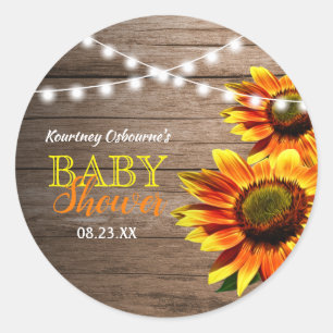 Sticker Rond Baby shower de tournesol rustique