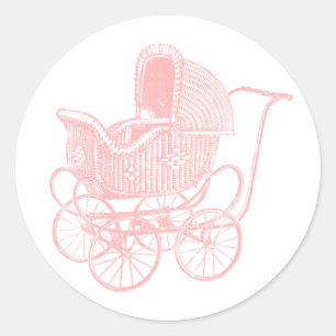 Sticker Rond Baby shower de transport pour bébé rose vintage