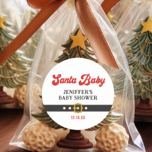 Sticker Rond Baby shower de vacances pour bébés à Père Noël
