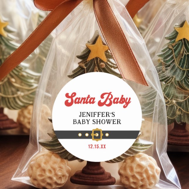 Sticker Rond Baby shower de vacances pour bébés à Père Noël (Créateur téléchargé)
