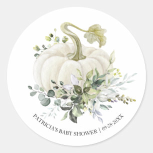 Sticker Rond Baby Shower de Verdure Eucalyptus Citrouille Autom