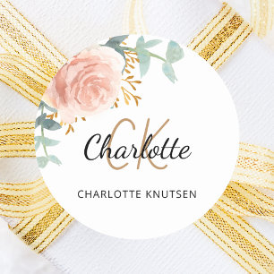 Sticker Rond Baby shower de verdure fleurie rose or rose