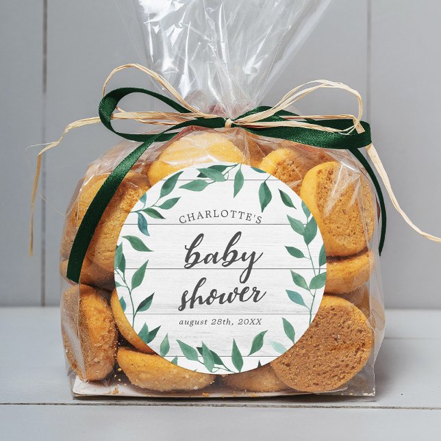 Sticker Rond Baby shower de verdure rustique (Créateur téléchargé)