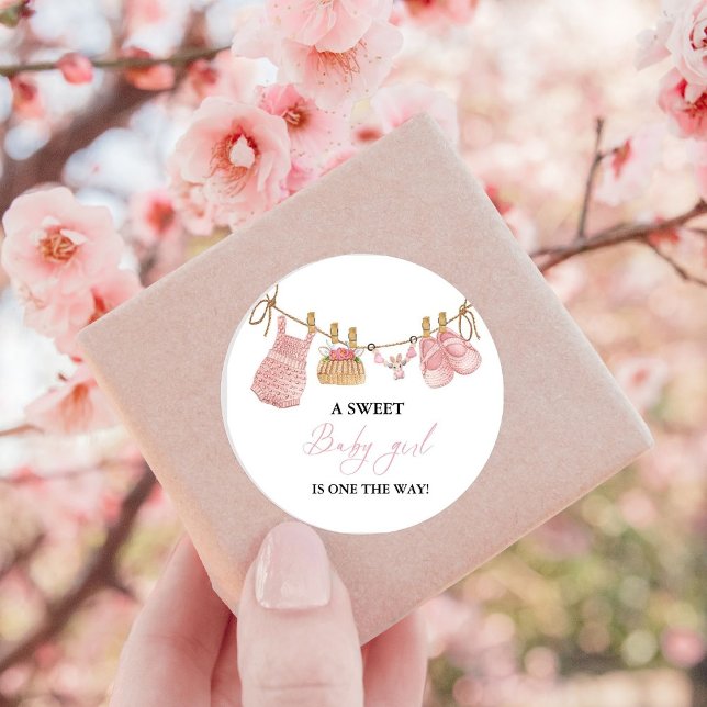 Sticker Rond Baby shower de vêtements Bohême pour fille rose (Créateur téléchargé)