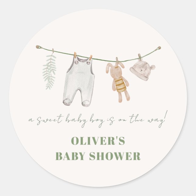 Sticker Rond Baby shower de vêtements pour garçon Boho vert mig (Devant)