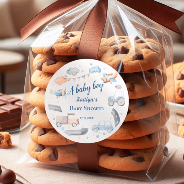 Sticker Rond Baby shower de voitures de transport pour bébé gar (Créateur téléchargé)