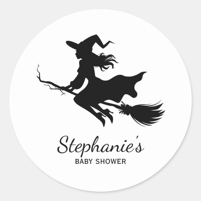 Sticker Rond Baby shower de vol Halloween Éffrayant sorcière (Devant)