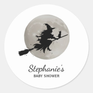 Sticker Rond Baby shower de vol Halloween Witch