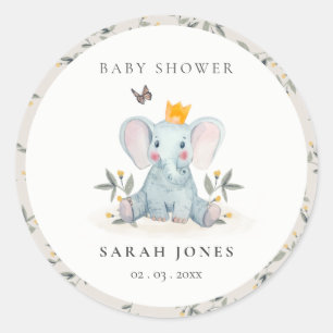 Sticker Rond Baby shower d'éléphant de fermentation mignon en b