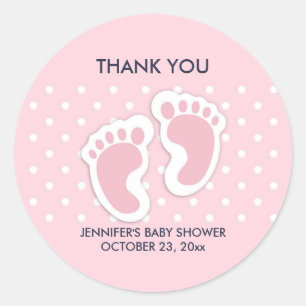 Sticker Rond Baby shower d'empreintes de filles mignonnes roses