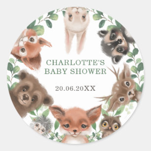Sticker Rond Baby shower des animaux de la forêt lunaire